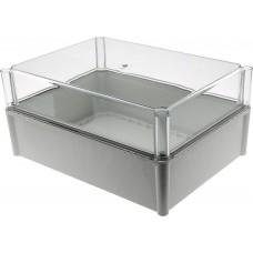 PC 3828 18 T ENCLOSURE, SOLID PC Series Grey Polycarbonate Enclosure, IP67, Transparent Lid, 378 x 278 x 180mm