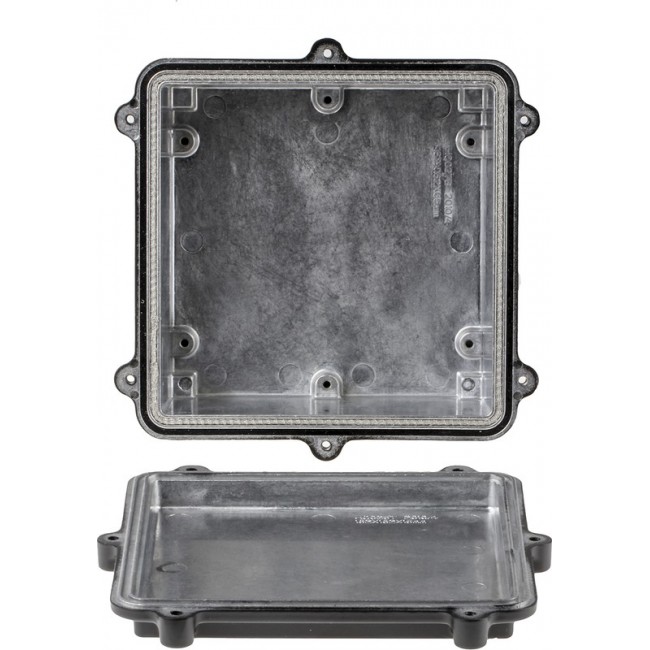 Black Aluminium Enclosure, IP67, Flanged, Black Lid, 162 x 162 x 80mm