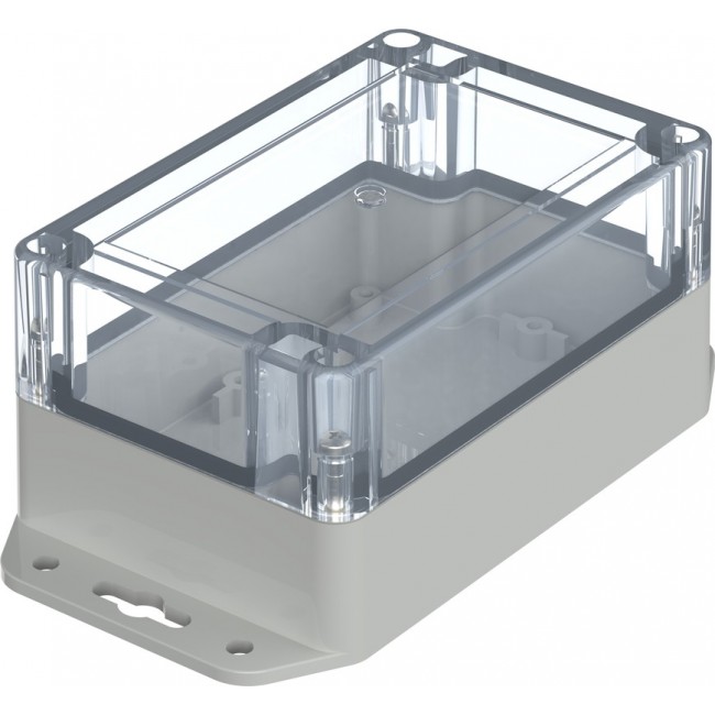 07712086 XM 120806 G WL 7035, Euromas X Series Light Grey Polycarbonate Enclosure, IP66, IP68, IK07, Flanged, Clear Lid, 120 x 80 x 60.2mm