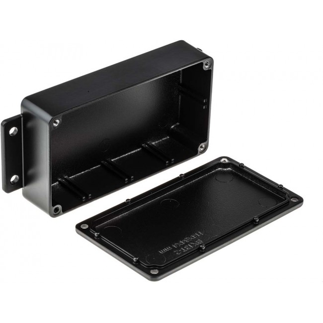 Black Die Cast Aluminium Enclosure, IP66, Flanged, Black Lid, 139.7 x 63.8 x 30mm