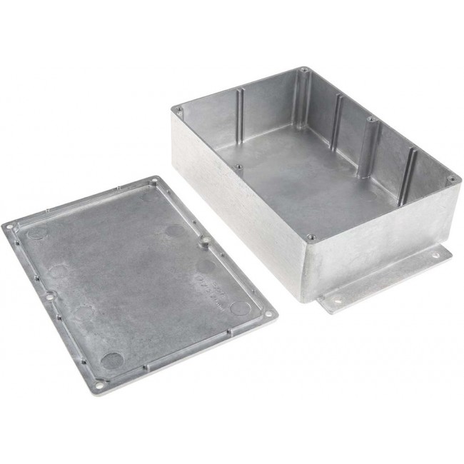 Silver Die Cast Aluminium Enclosure, Flanged, Silver Lid, 201.7 x 121.2 x 55.3mm