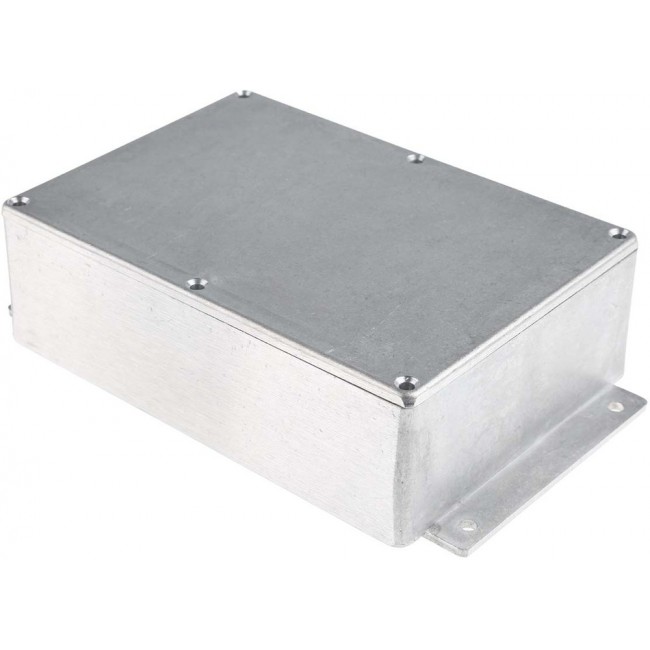 Silver Die Cast Aluminium Enclosure, Flanged, Silver Lid, 201.7 x 121.2 x 55.3mm