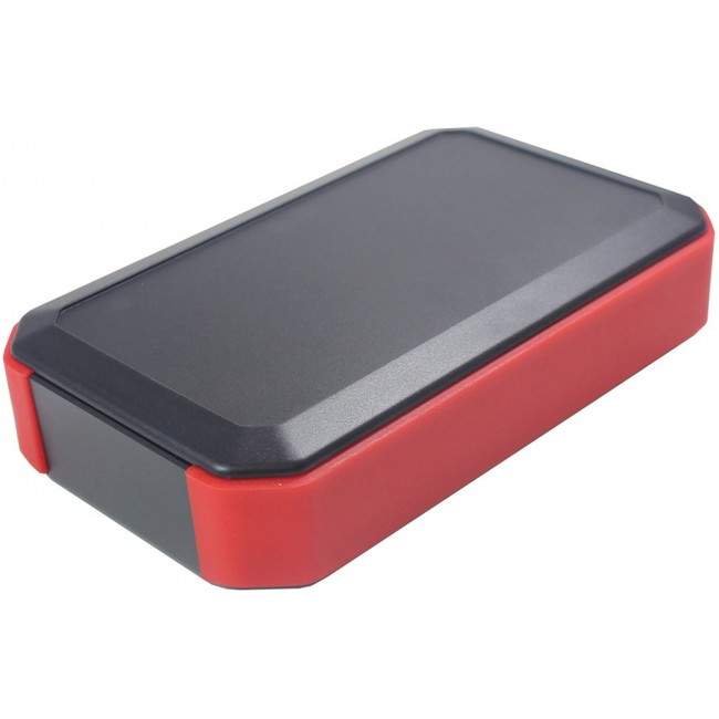 WH145-33-M2-BR, WH Series Black, Red ABS Handheld Enclosure, Integral Battery Compartment, 88 x 146 x 33mm