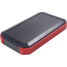 WH145-25-N-BR, WH Series Black, Red ABS Handheld Enclosure, Integral Battery Compartment, 88 x 146 x 25mm