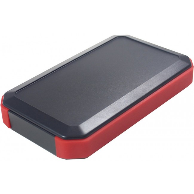 WH145-25-N-BR, WH Series Black, Red ABS Handheld Enclosure, Integral Battery Compartment, 88 x 146 x 25mm