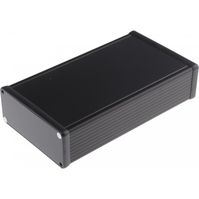 1455Q2201BK, 1455 Series Black Aluminium Enclosure, IP54, Black Lid, 220 x 125 x 51.5mm