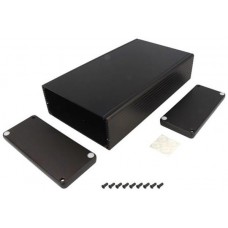 1455Q2201BK, 1455 Series Black Aluminium Enclosure, IP54, Black Lid, 220 x 125 x 51.5mm