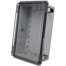 PTQ-11050-C, Electrical Enclosures PC+10% Fiberglass Box, Stainless Steel Latch, Clear Cover (10.2 X 6.3 X 3.9 In)