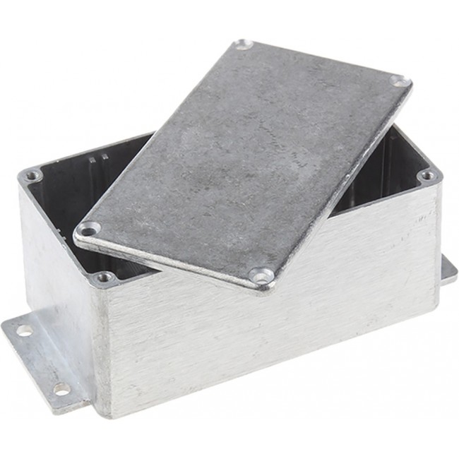 Silver Die Cast Aluminium Enclosure, IP65, Flanged, Silver Lid, 139.6 x 63.8 x 55mm