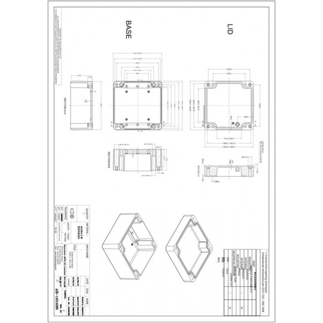 Grey Aluminium Enclosure, IP66, IK09, Grey Lid, 140 x 140 x 90mm