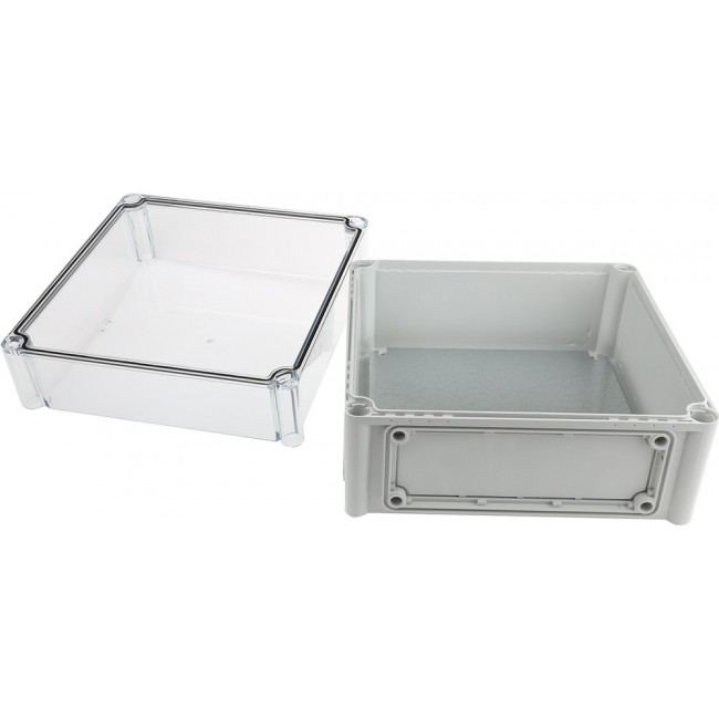 EKOE 180 T + EKOVT, EK Series Grey Polycarbonate Enclosure, IP66, IP67, Flanged, Transparent Lid, 280 x 280 x 180mm