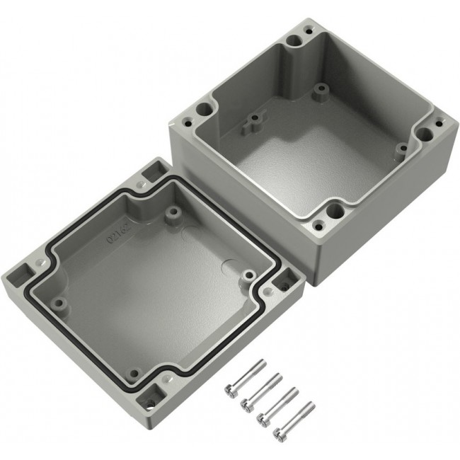 Aluminum enclosure, (L x W x H) 100 x 100 x 61 mm, gray (RAL 7038), IP66, 041010060