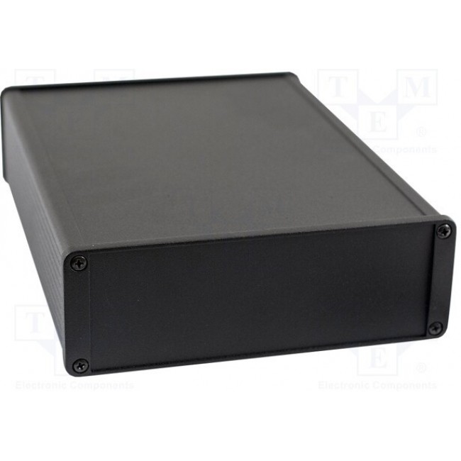 1457T2201EBK, Enclosures, Boxes, & Cases EMI/RFI Alum/Flanged 8.66x2.35x6.51 Blac