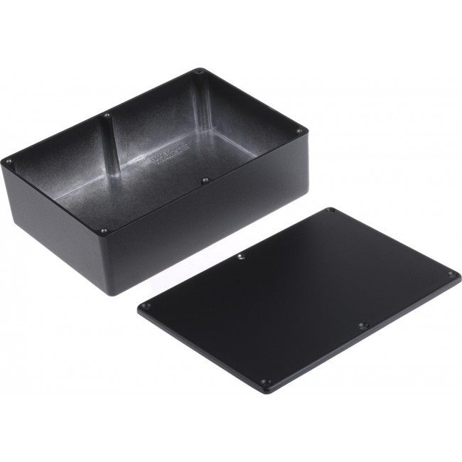 Black Die Cast Aluminium Enclosure, Black Lid, 171.9 x 120.9 x 55mm