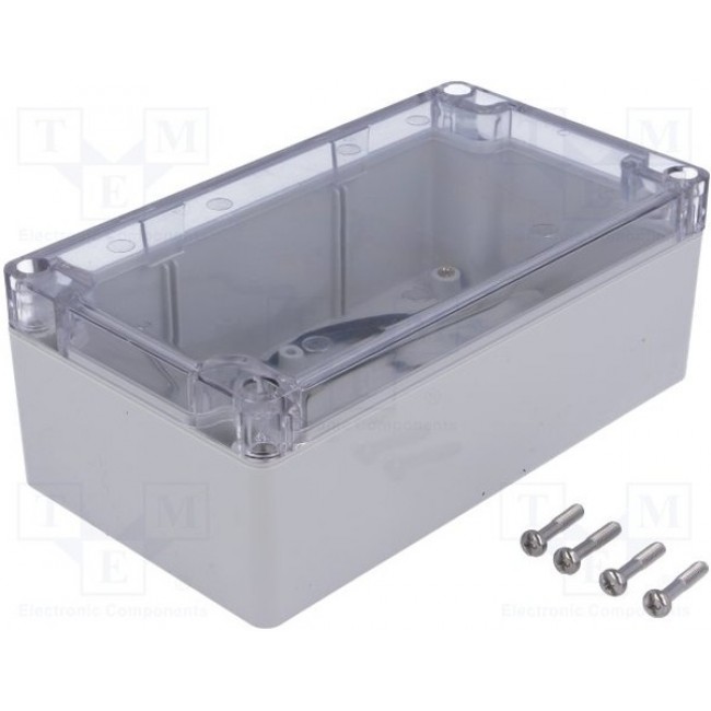 1554J2GYCL, Enclosures, Boxes, & Cases General Enclosure - Grey/Clear Lid - 6.3 x 3.5 x 2.4in - Polycarbonate - N4X