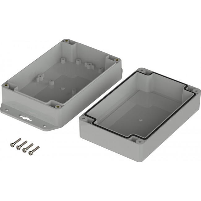 07615106 XM 151006 WL 7035, Euromas X Series Light Grey Polycarbonate Enclosure, IP66, IP68, IK07, Flanged, Light Grey Lid, 150 x 100 x 60mm