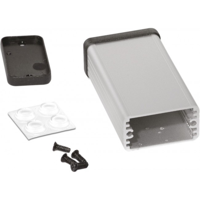 1455D802, 1455 Series Silver Aluminium Enclosure, IP54, Black Lid, 80 x 45 x 25mm