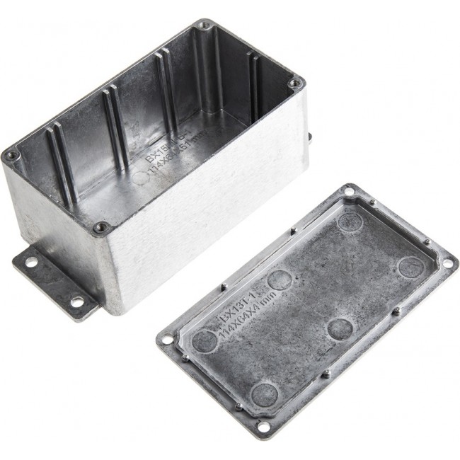 Silver Die Cast Aluminium Enclosure, Flanged, Silver Lid, 139.6 x 63.8 x 55mm