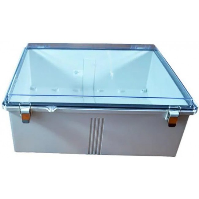 PTQ-11076-C, Electrical Enclosures PC+10% Fiberglass Box, Stainless Steel Latch, Clear Cover (19.7 X 15.8 X 7.9 In)