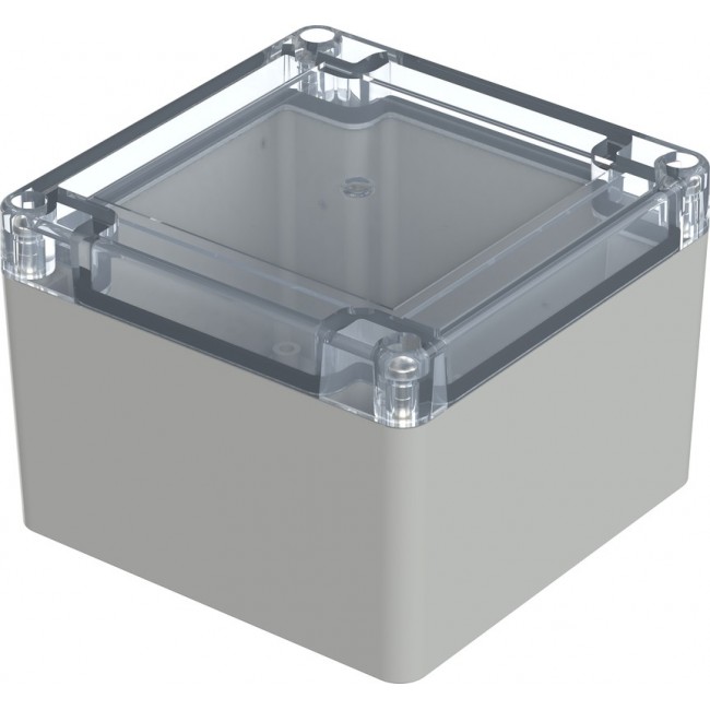 07411118 XM 111108 G 7035, Euromas X Series Light Grey Polycarbonate Enclosure, IP66, IP68, IK07, Clear Lid, 104.8 x 104.8 x 74.7mm