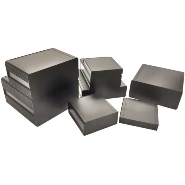 Black Extruded Aluminium Heat Sink Case, IP40, Black Lid, 200 x 200 x 219mm