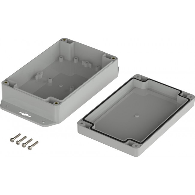 07615105 XM 151005 WL 7035, Euromas X Series Light Grey Polycarbonate Enclosure, IP66, IP68, IK07, Flanged, Light Grey Lid, 150 x 100 x 45mm