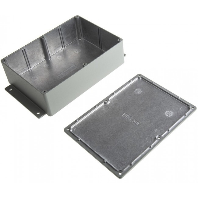 Grey Die Cast Aluminium Enclosure, IP66, Flanged, Grey Lid, 202 x 120.8 x 54.9mm