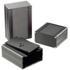 E006/001, Black Aluminium General Purpose Enclosure, Flanged, Black Lid, 100 x 60.5 x 105mm