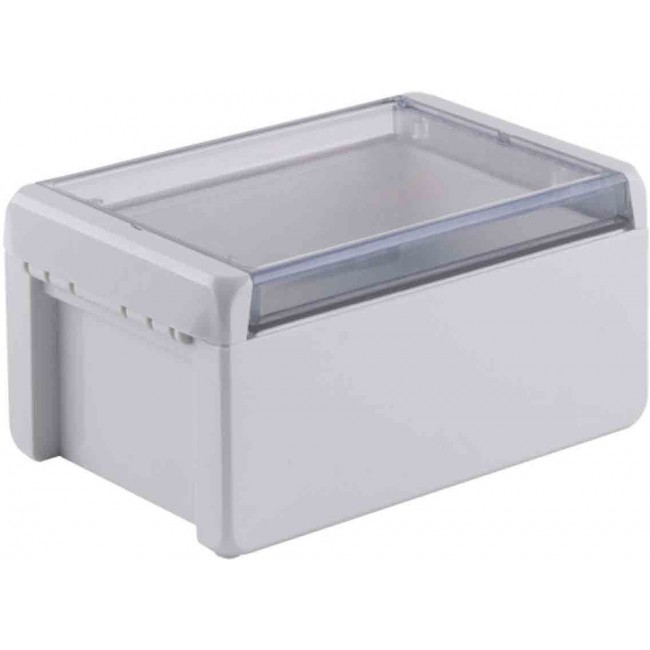 96024235 B 181309 PC-V0-G-7035, Bocube Series Light Grey Polycarbonate V0 Enclosure, IP66, IP68, IK07, Transparent Lid, 191 x 125 x 90mm