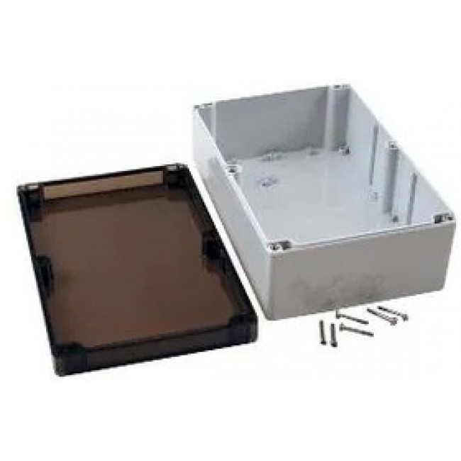 1554VA2GYSL, RAL7035 grey polycarbonate plastic watertight enclosure with smoked lid