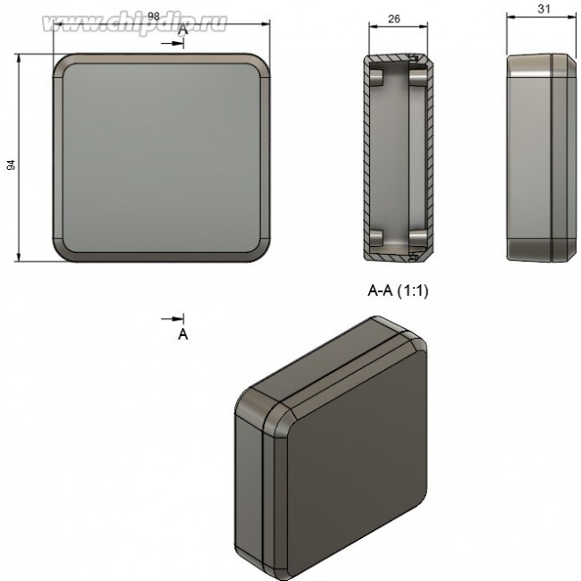 Корпус для РЭА 98x94x31 черный