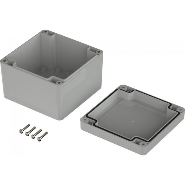 07311118 XM 111108 7035, Euromas X Series Light Grey Polycarbonate Enclosure, IP66, IP68, IK07, Light Grey Lid, 104.8 x 104.8 x 74.7mm