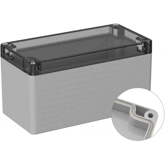 Grey Polycarbonate General Purpose Enclosure, IP66, IK07, Clear Lid, 80 x 160 x 85mm