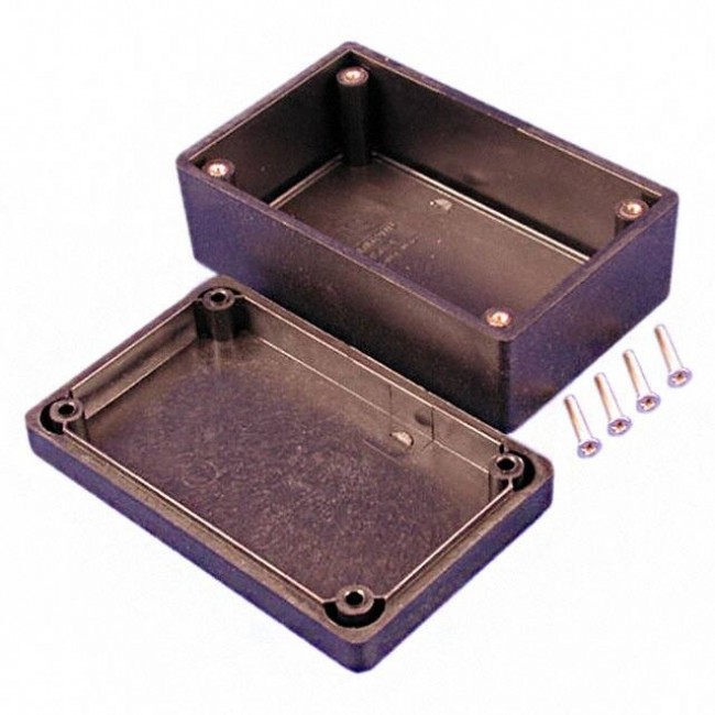 1594RFICBK, 1594 Series Black Flame Retardant ABS Enclosure, IP54, Black Lid, 106.5 x 66 x 45.4mm