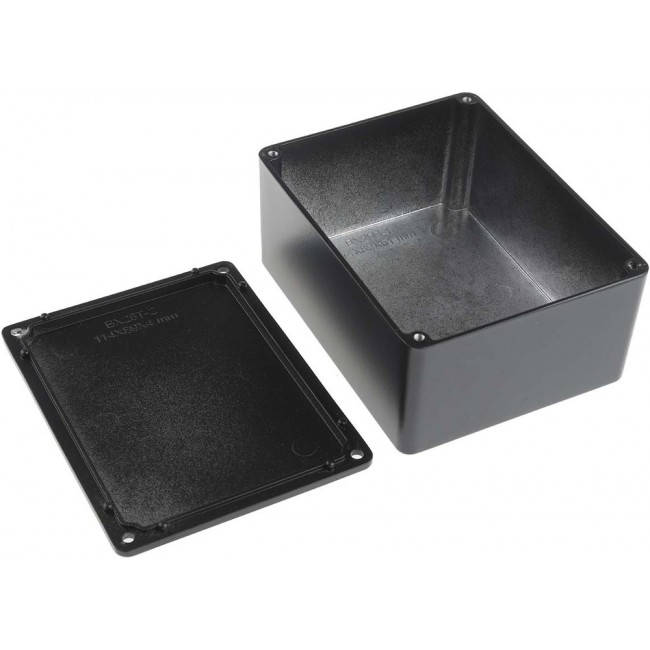 Black Die Cast Aluminium Enclosure, Black Lid, 114.7 x 89.7 x 55.1mm