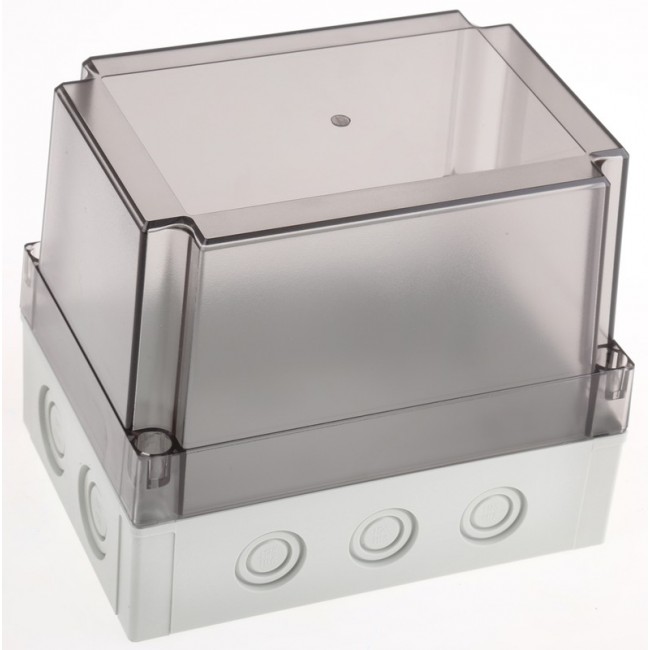 PCM 150/150 T ENCLOSURE, Grey Polycarbonate Enclosure, IP66, IP67, Clear Lid, 180 x 130 x 150mm