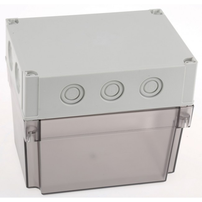 PCM 150/150 T ENCLOSURE, Grey Polycarbonate Enclosure, IP66, IP67, Clear Lid, 180 x 130 x 150mm