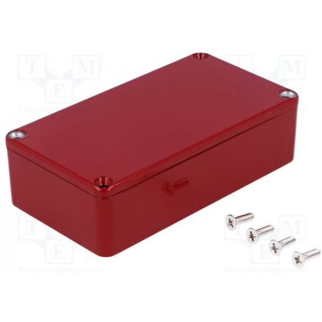 1590BRD, 1590 Series Red Die Cast Aluminium Enclosure, IP54, Red Lid, 113 x 60 x 31mm