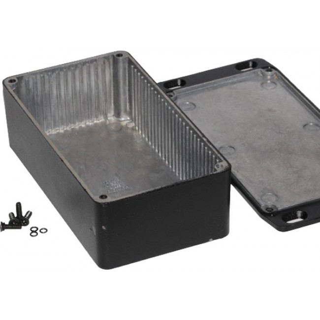 1590WPFLBK, 1590-RIBBED Series Die Cast Aluminium Alloy Enclosure, IP65, Flanged, 153 x 82 x 46mm