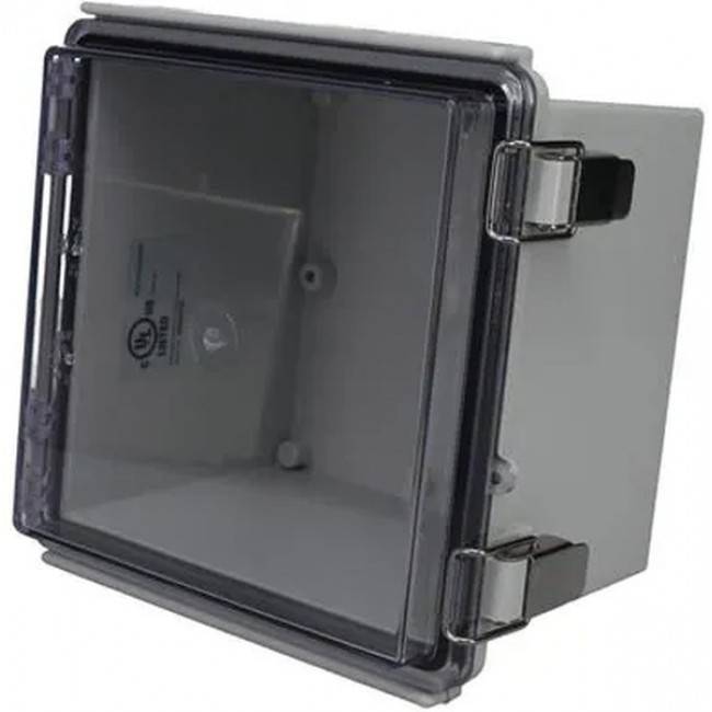 PTQ-11047-C, Enclosures, Boxes, & Cases PC+10% Fiberglass Box with Stainless Steel Latch (5.9 X 5.9 X 4.7 In)