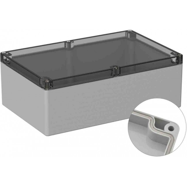 Grey Polycarbonate General Purpose Enclosure, IP66, IK07, Clear Lid, 160.3 x 240.3 x 90mm