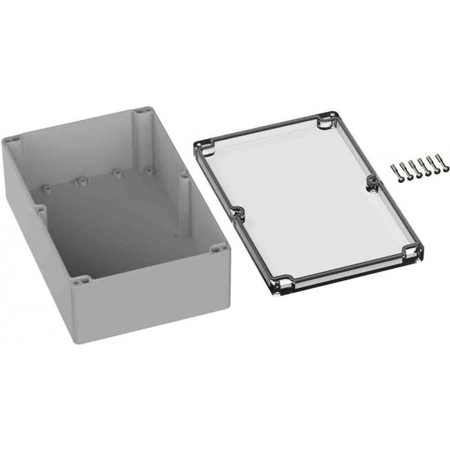 Grey Polycarbonate General Purpose Enclosure, IP66, IK07, Clear Lid, 160.3 x 240.3 x 90mm