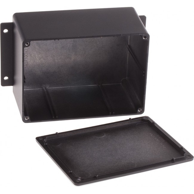 Black Die Cast Aluminium Enclosure, IP66, Flanged, Black Lid, 168.7 x 101.6 x 76.5mm