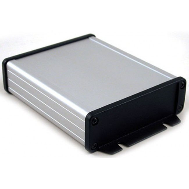 1457L1202, 1457 Series Silver Anodised Aluminium Enclosure, IP65, Flanged, Black Lid, 34.9 x 106.9 x 151.6mm