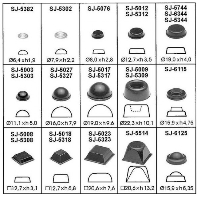 SJ 5344 CLEAR, SJ 5344 Series PUR Rubber Feet