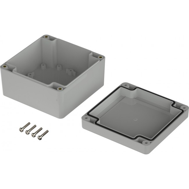 07311116 XM 111106 7035, Euromas X Series Light Grey Polycarbonate Enclosure, IP66, IP68, IK07, Light Grey Lid, 105 x 105 x 60.1mm