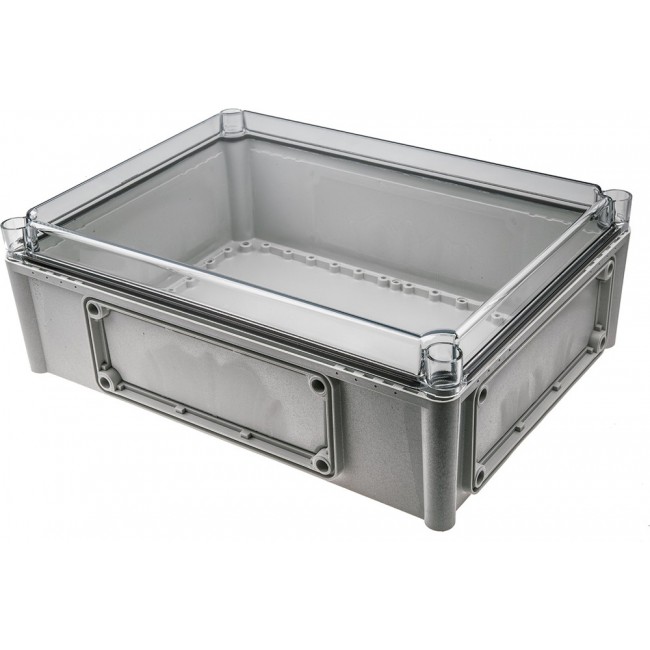 EKPE 130 T + EKPVT, EK Series Grey Polycarbonate Enclosure, IP66, IP67, Flanged, Transparent Lid, 380 x 280 x 130mm