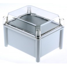 Grey Fibreglass Enclosure, IP66, Transparent Lid, 185 x 130 x 150mm