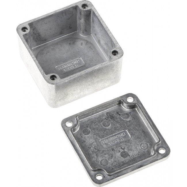 1590LB, 1590 Series Natural Die Cast Aluminium Enclosure, IP54, Natural Lid, 50.5 x 50.5 x 31mm