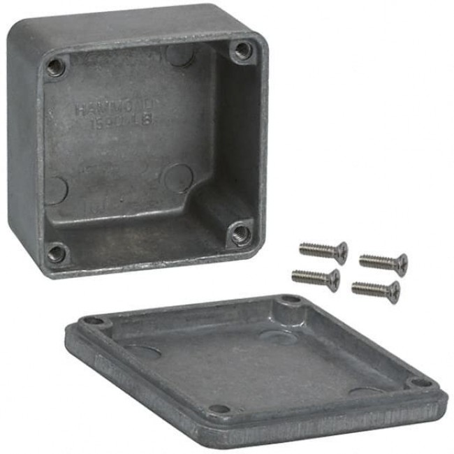 1590LB, 1590 Series Natural Die Cast Aluminium Enclosure, IP54, Natural Lid, 50.5 x 50.5 x 31mm